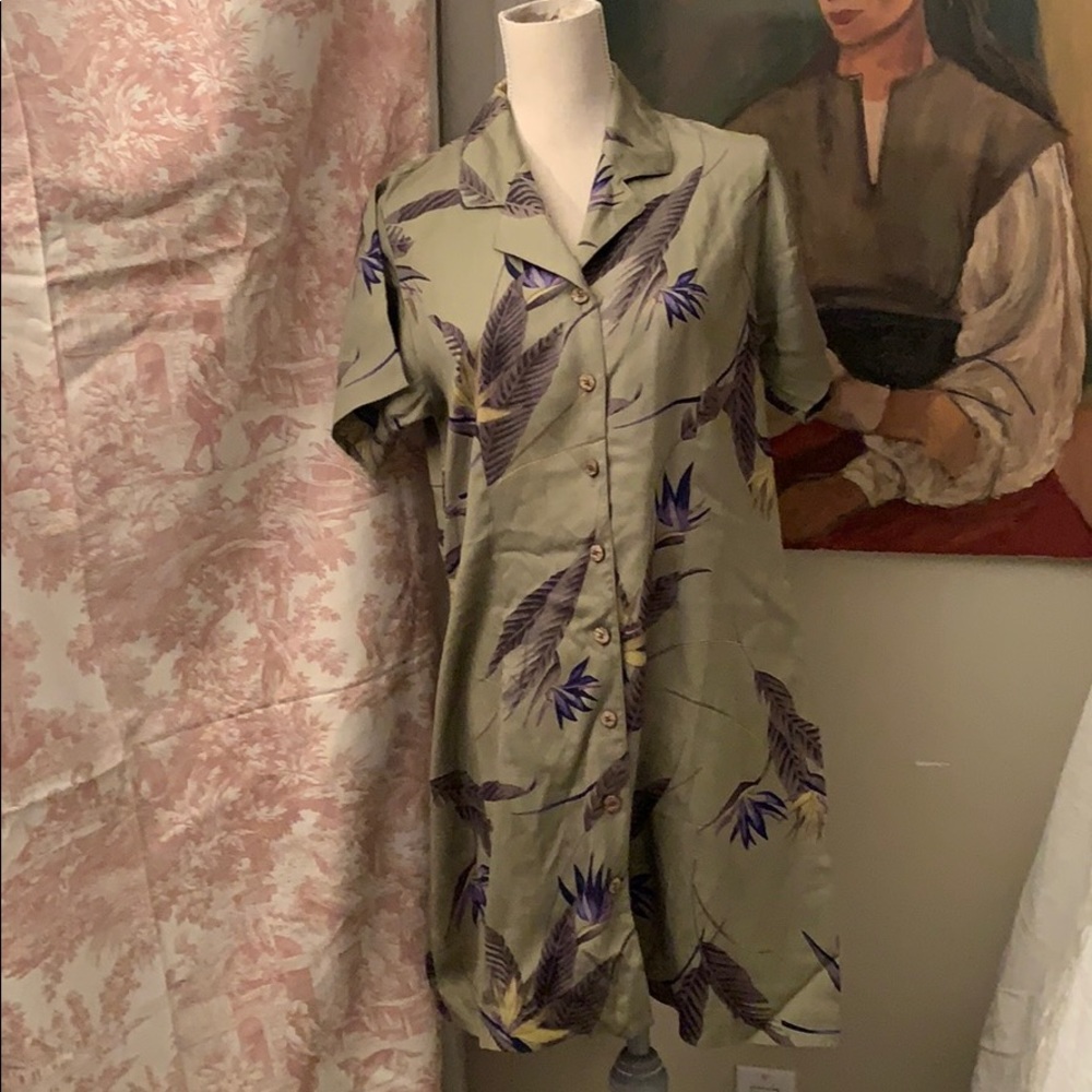 Tommy Bahama silk dress M green bird of Paradise